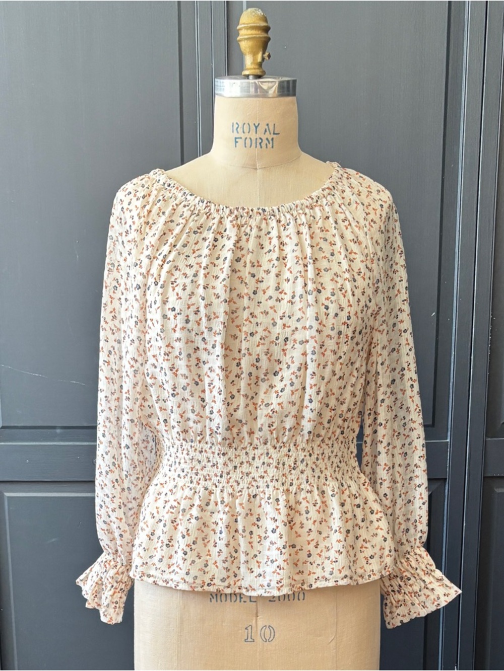 Ann Taylor Cream Floral Smocked Peasant Blouse